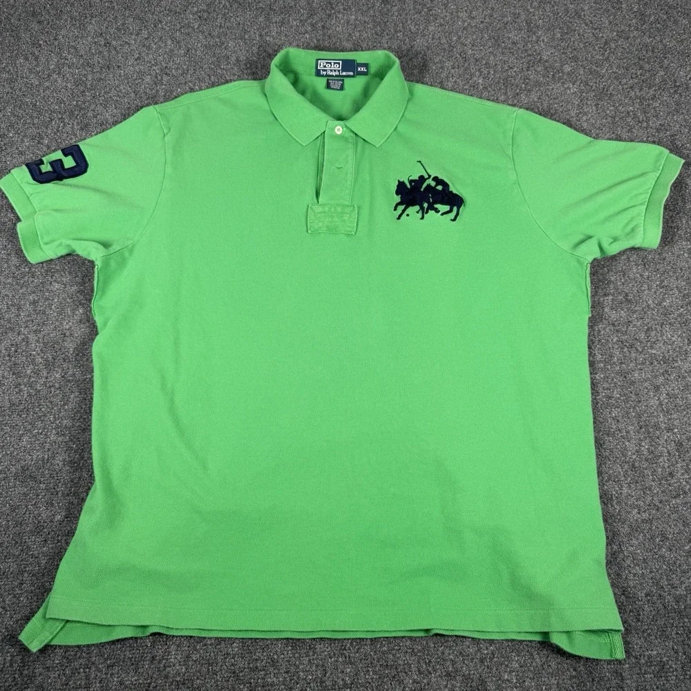 Polo Ralph Lauren Polo Shirt Green Big Pony 3 Player Mens 2XL Vintage